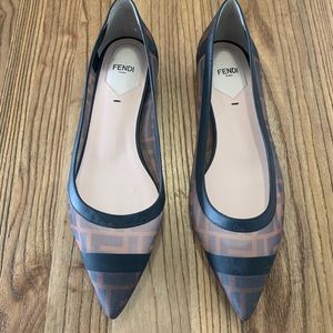 Fendi Leather Trimmed Mesh Flats